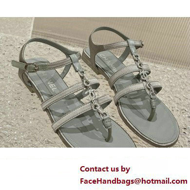 Chanel Satin, Metal & Strass Thong Sandals G40128 Gray 2023